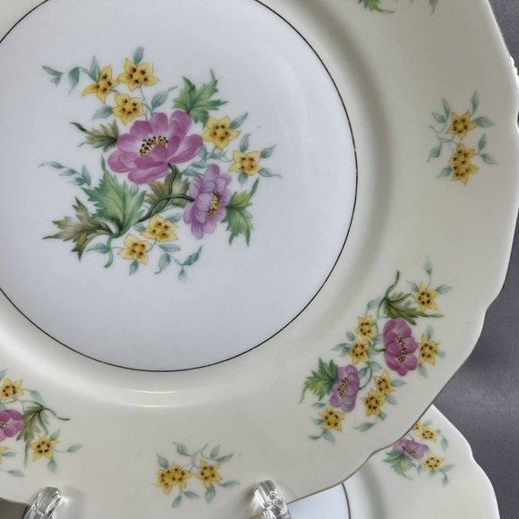 Set of 4 Black Knight Germany Yellow Pink Floral Gold Trim Dinner Plates 10" - Picture 9 of 13